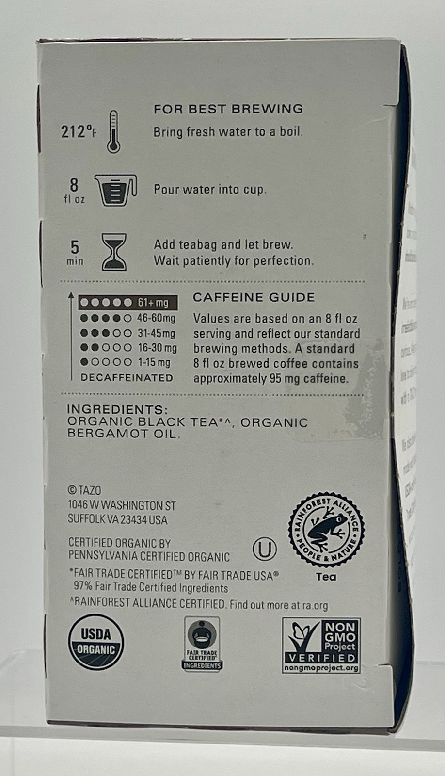 Lot of 3 Tazo Organic Earl Grey Tea 16 Each Total 48 Black Tea Bags EXP 05/2027