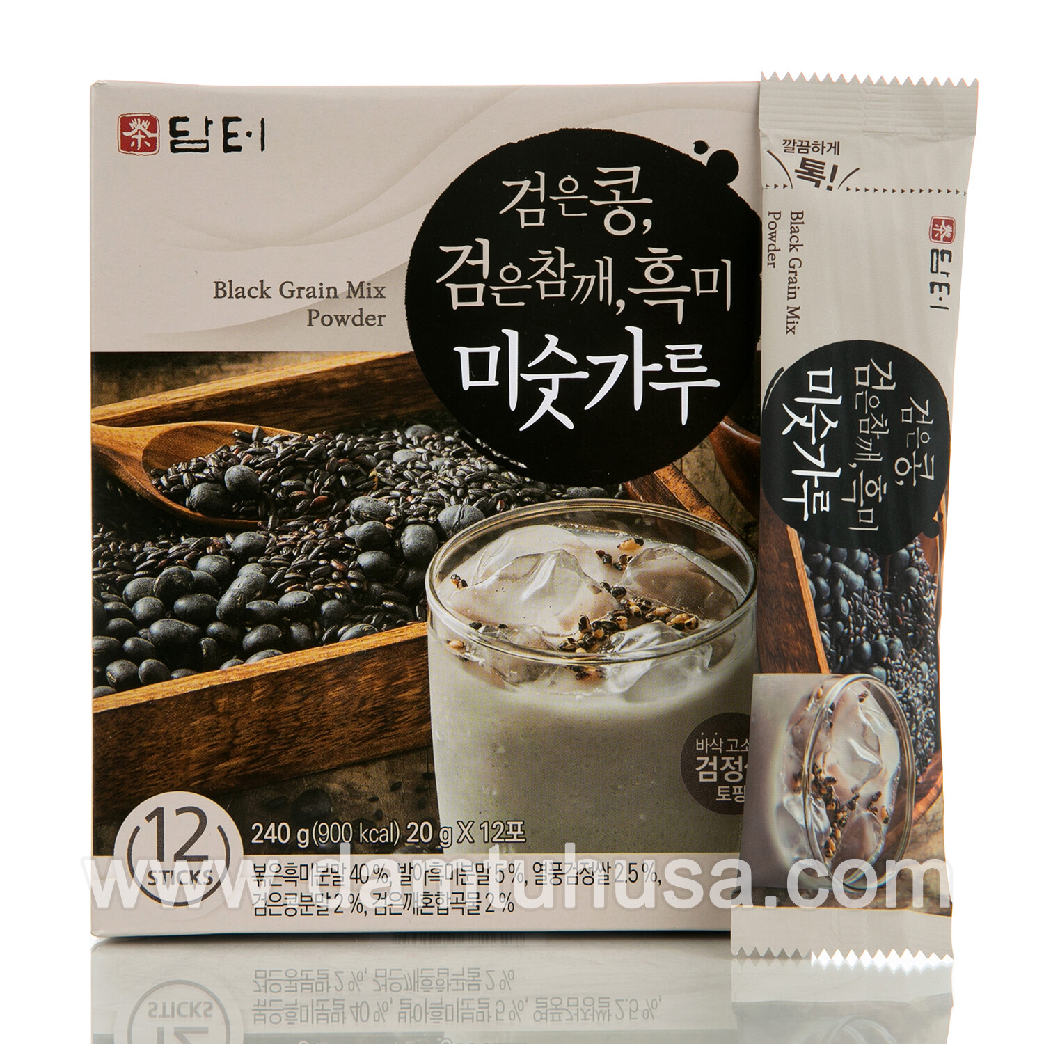 DAMTUH Roasted Black Grains Mixed Powder Tea, 12 Sticks, Korean Tea