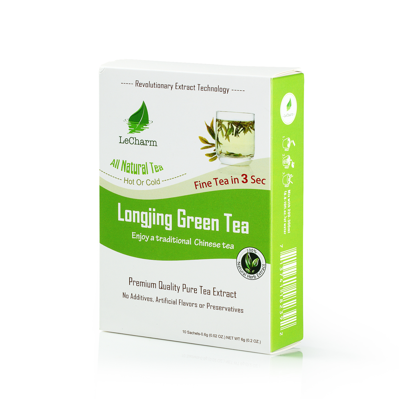 Premium 100% Natural Longjing Organic Green Tea Sugar Free (10 Sachests)