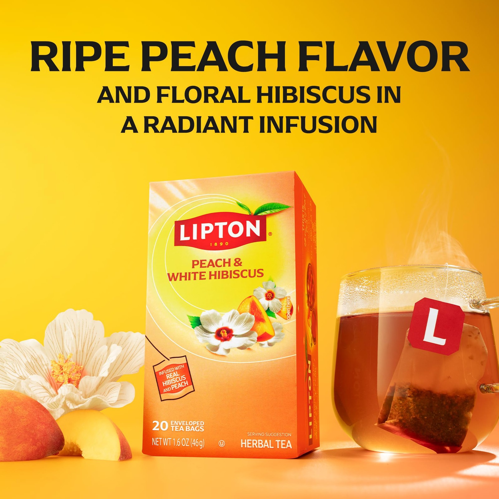 Lipton Peach Paradise Tea Bags, caffeine free Tea, Fruit and 20 Bags