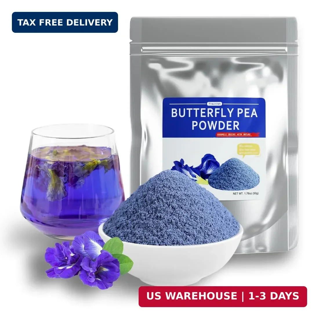 Fraunitsh Butterfly Pea Flower Powder, 1.76oz | Blue Matcha Powder | Natural Foo