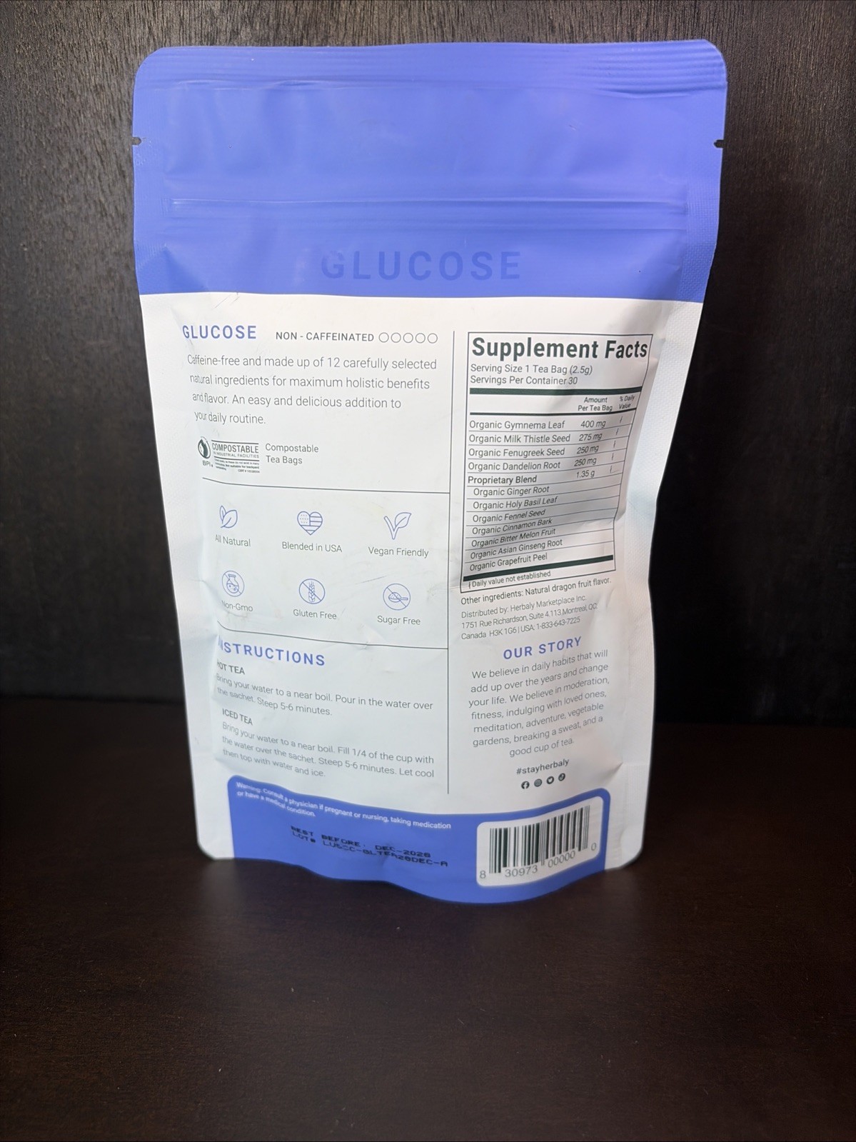EXP:12/28 HERBALY Glucose Functional Tea Organic Blood Sugar Wellness