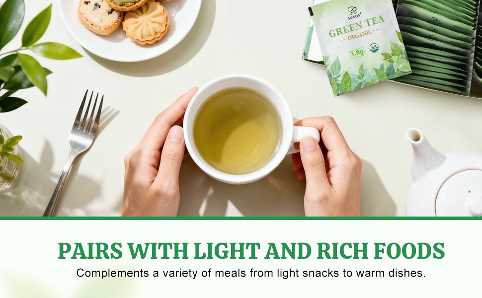 Organic Green Tea, 6.3 oz (180g), 100 Tea Bags, Refreshing and Fragrant,