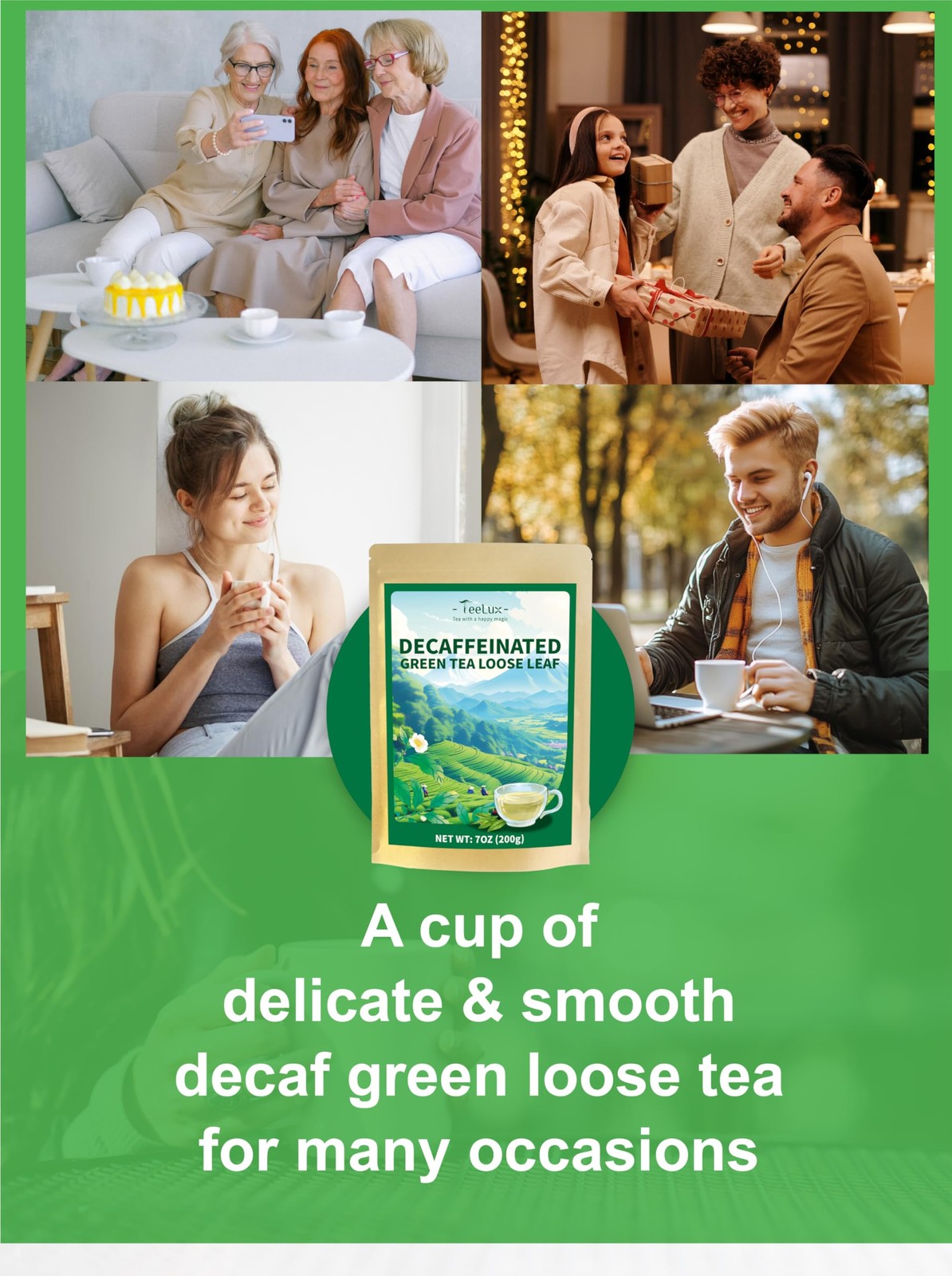 Decaf Green Tea CO2 Decaffeinated Loose Leaf Smooth Delicate Flavor 7 oz