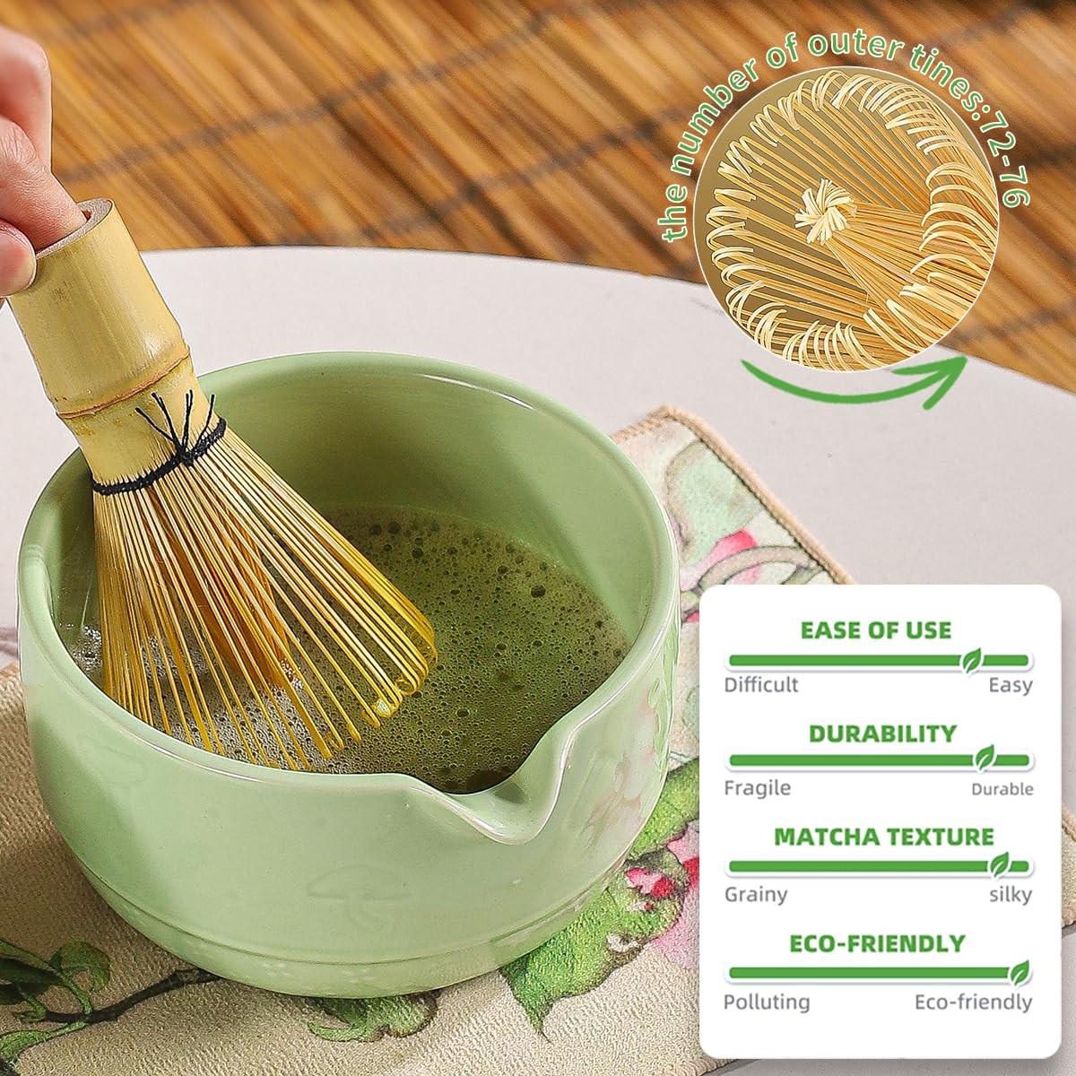 Matcha Set, 8-Piece Ceramic Matcha Bowl & Whisk Kit with Mushroom Pattern, Tr…
