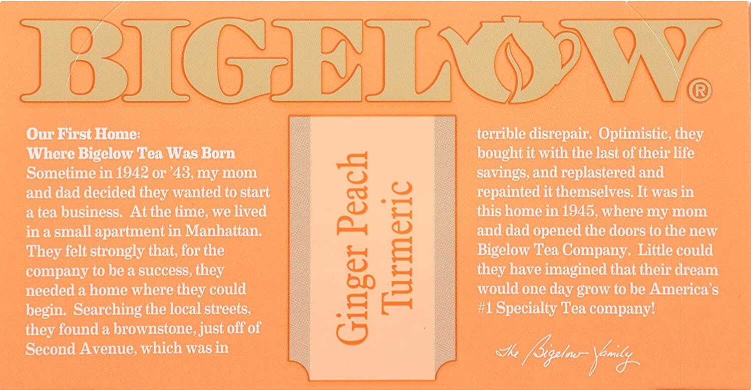Bigelow Ginger Peach Turmeric Herbal Tea – 18 tea bags