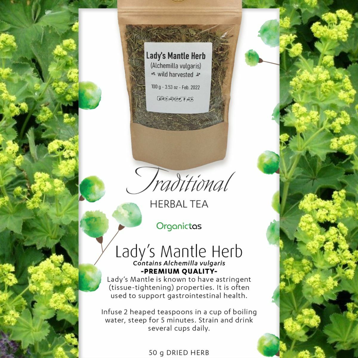 Organic LADY’S MANTLE Herb Tea Dried Alchemilla Vulgaris Wild Harvest 25 – 200g
