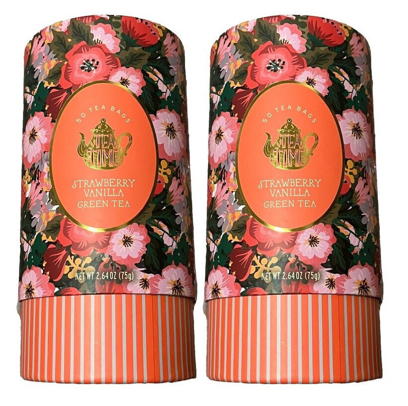 2 x TEA TIME CAFFEINATED STRAWBERRY VANILLA GREEN TEA, 50 Bags EA, BBD 11/2027