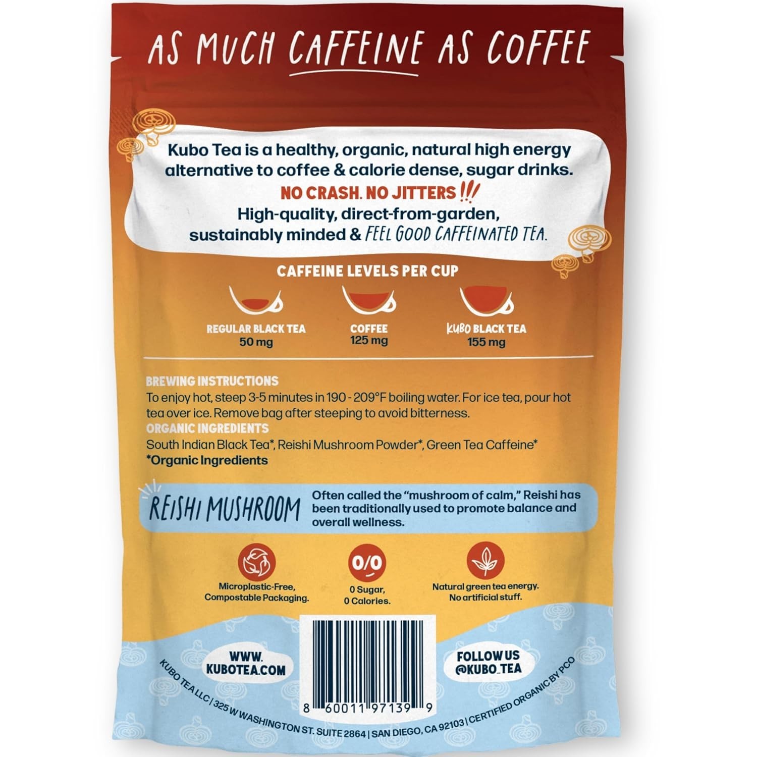 High Caffeine Mushroom Tea 155 mg – : Organic Reishi Breakfast Black Tea Bags…