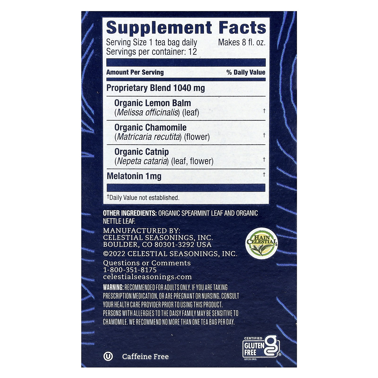 Sleep, Melatonin, Chamomile Mint, Caffeine Free, 12 Tea Bags, 0.04 oz (1.2 g)