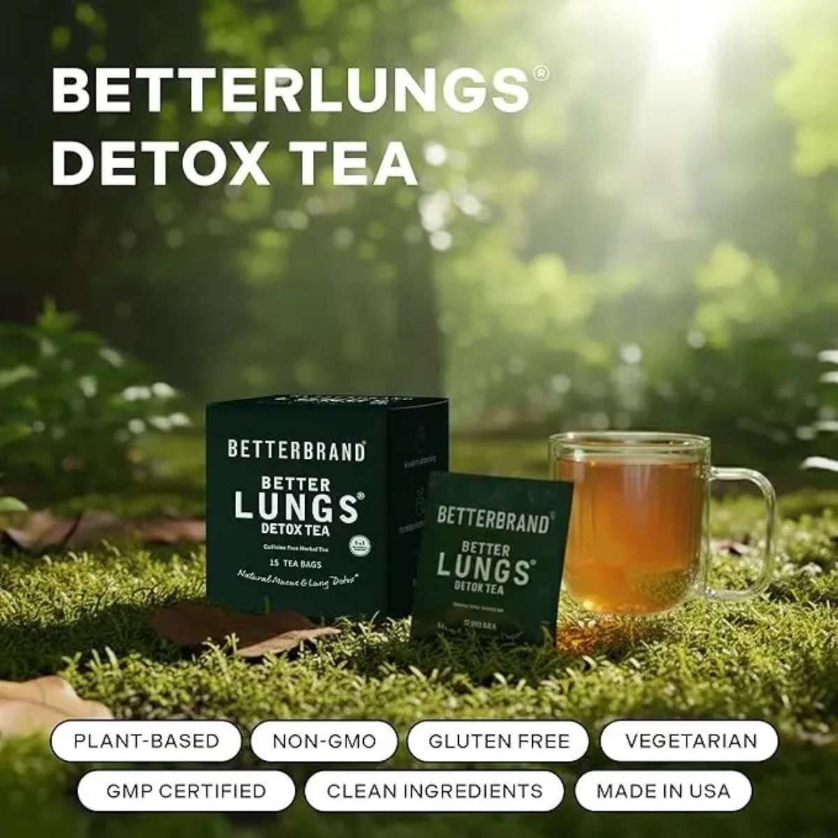 Betterbrand Lung Health Tea,Caffeine-Free Herbal Blend with Mullein,Ginseng
