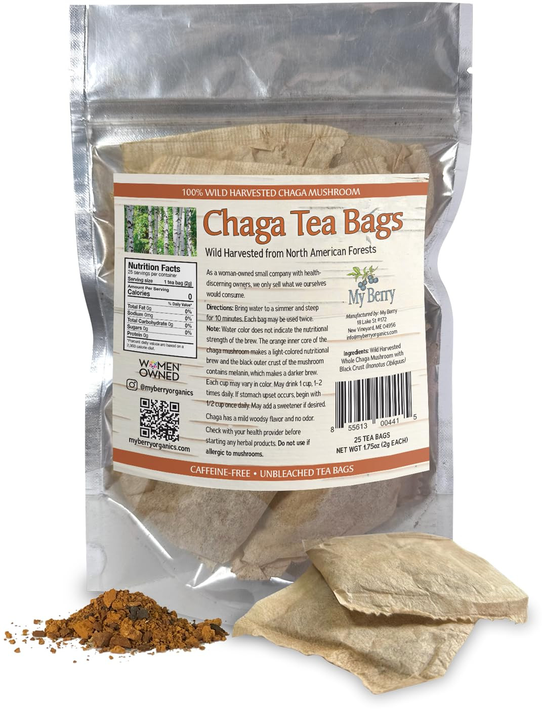 Chaga Tea Bags by | 100% Canadian Wild-Harvested- NEVER Siberian | 100% Additiv