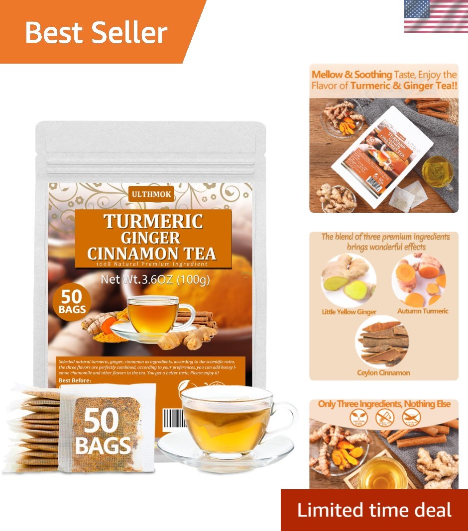 50 Caffeine-Free Turmeric Ginger Tea Bags – 100% Natural & Pure Flavor