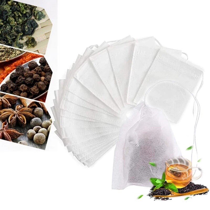100Pcs Food Grade Tea Bags w/Heat Seal String, Non-Woven Disposable Filters for