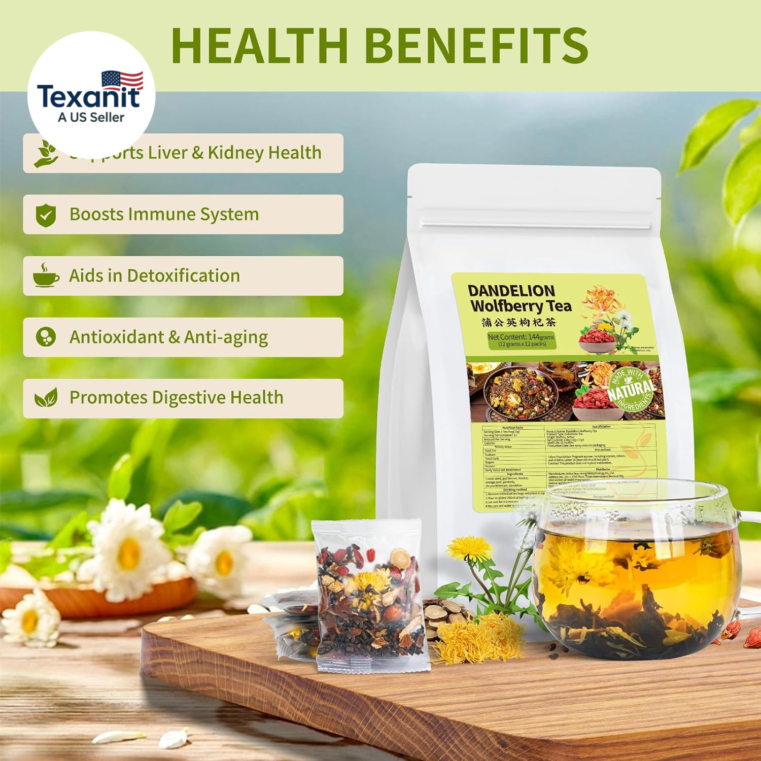 Dandelion Wolfberry Tea, Natural Kidneys & Liver Health Dandelion Root Tea with