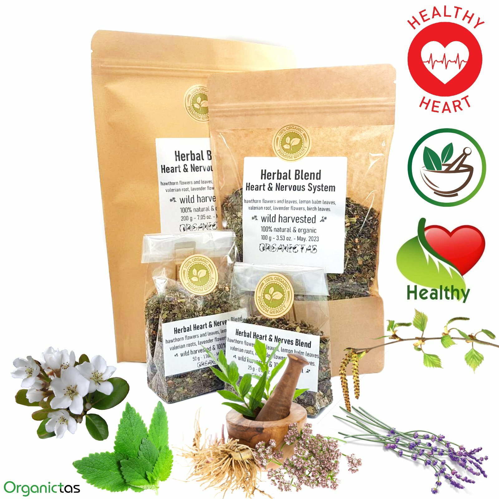 Heart Health Functional Herbal Tea Blend of 5 Selected Natural Herbs, Cardio