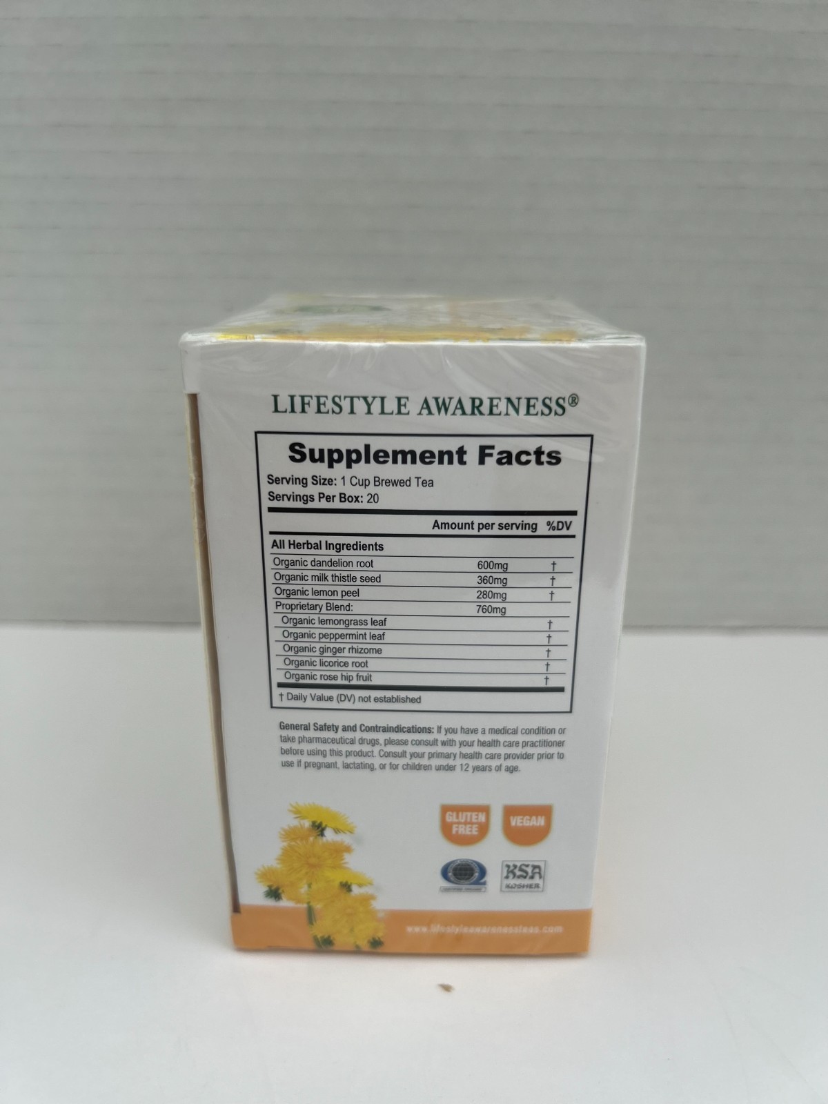 Lifestyle Awareness Teas, Caffeine Free Dandy Liver Detox Tea, 20 Count