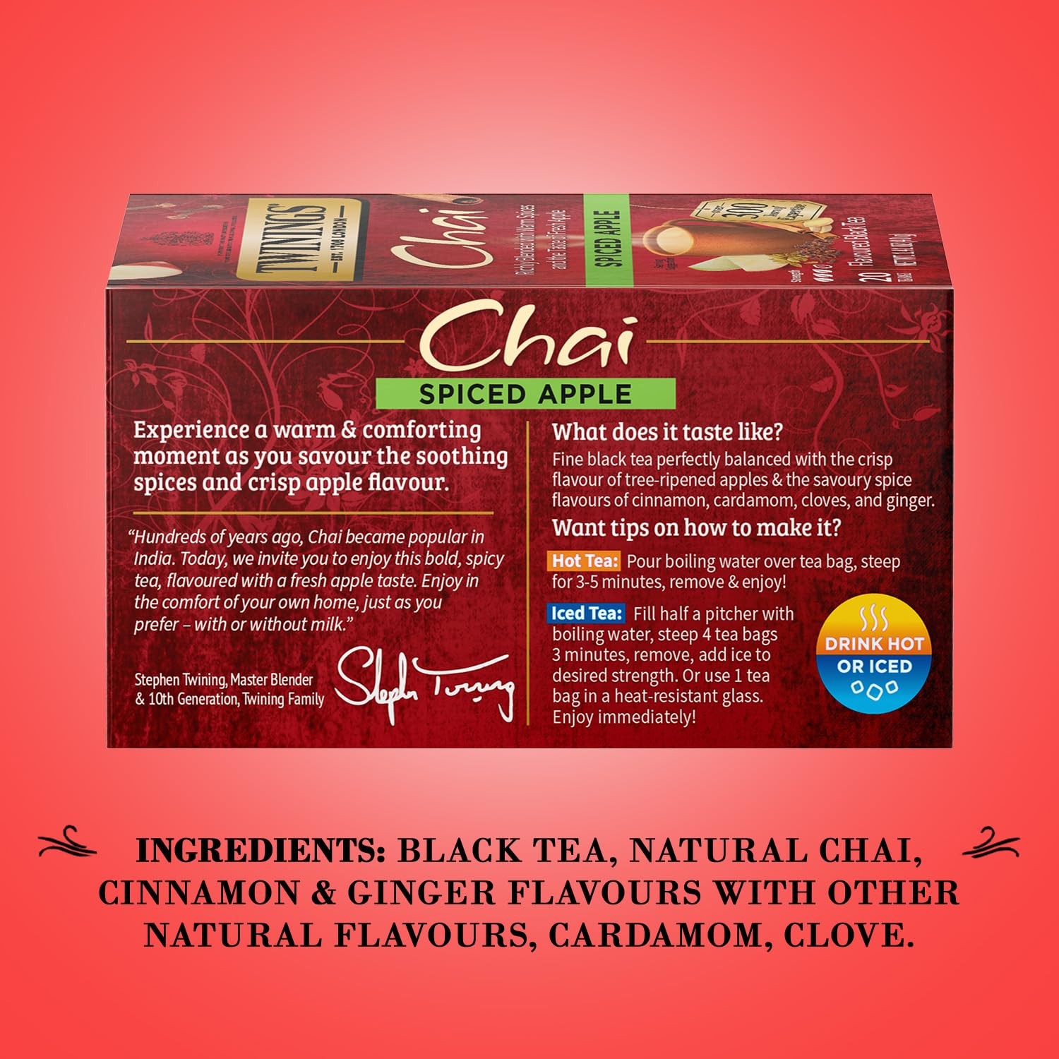 Twinings Aromatic Apple Chai Black Tea 20 Count Individually Sealed Bags