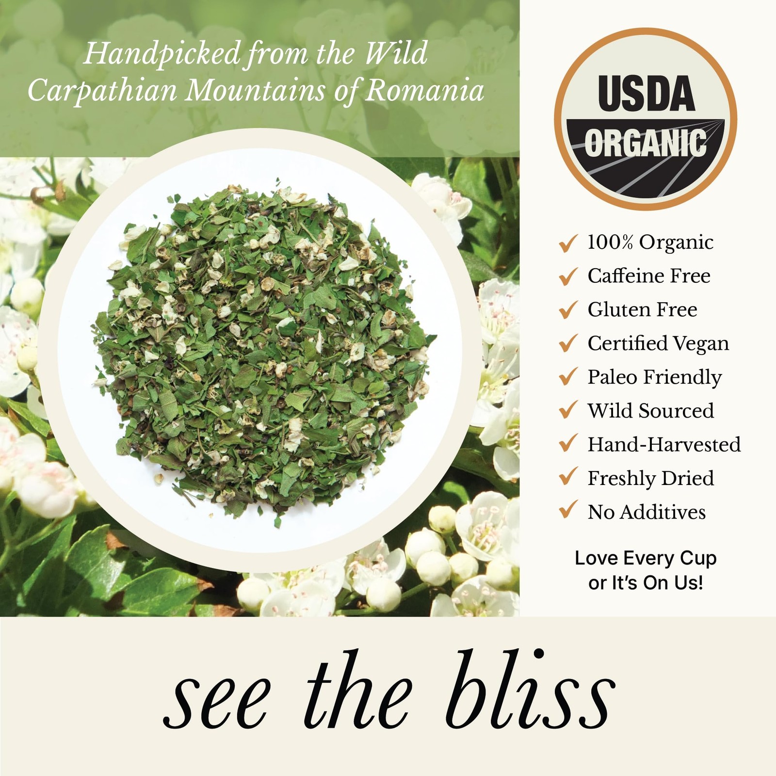 Wild Bliss Organic Hawthorn Loose Leaf and Flower Tea – Caffeine Free Heart H…