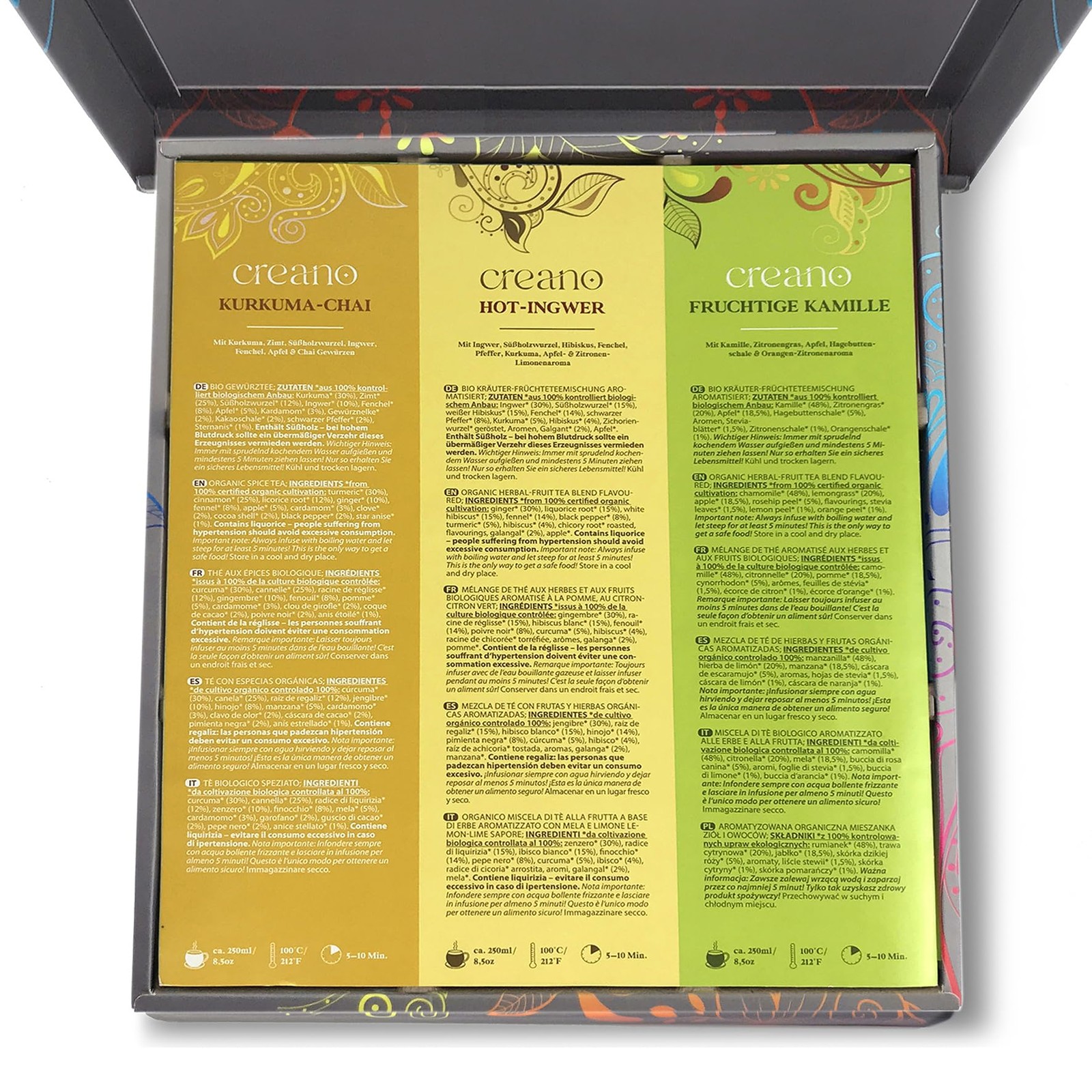 Organic Tea Gift Set Grey – 45 Organic Tea Bags in 9 Different Varieties – 90 g