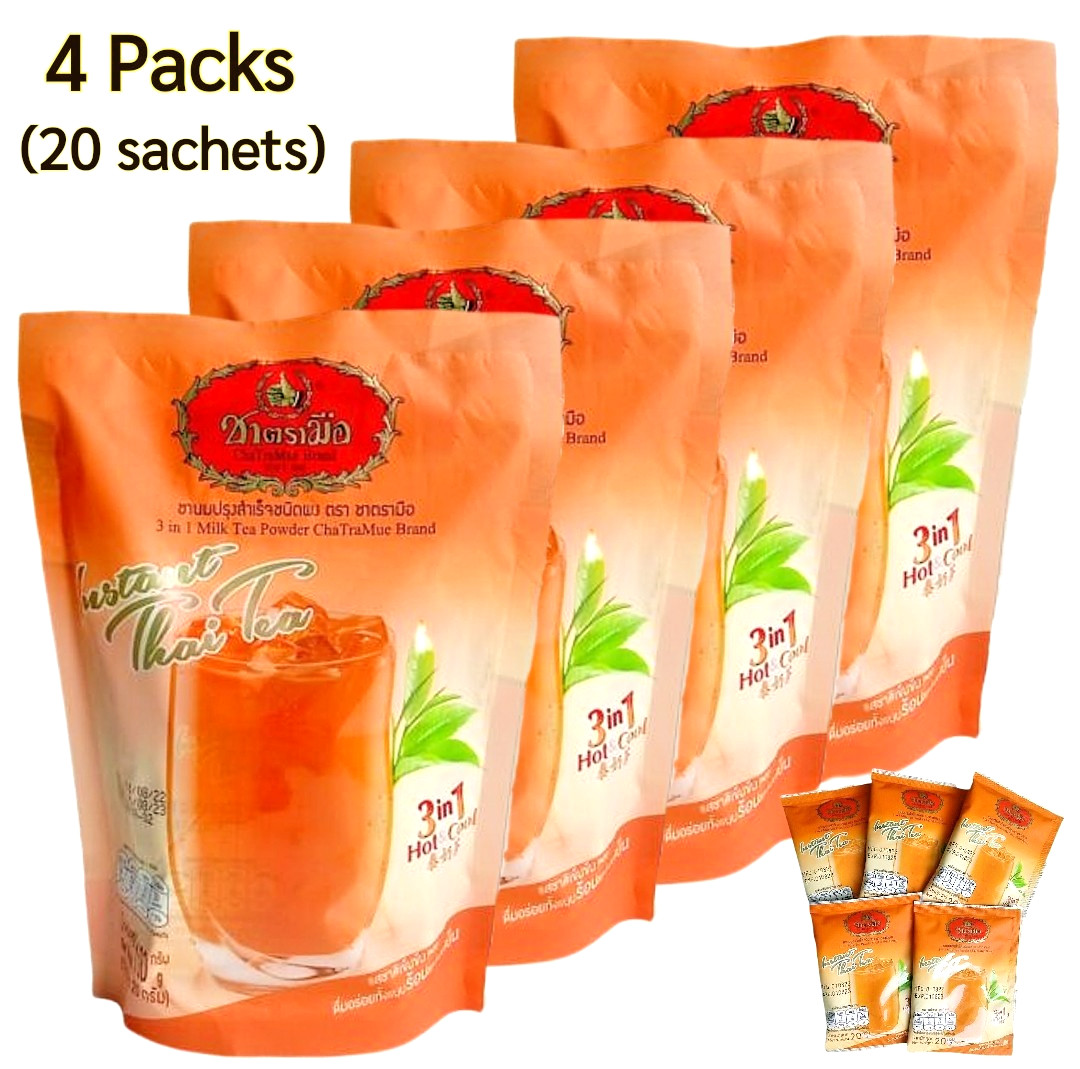 ChaTraMue 3 in 1 Instant Thai Tea Mix Powder – 4 Pack, 20 Total Sachets【US DDP】