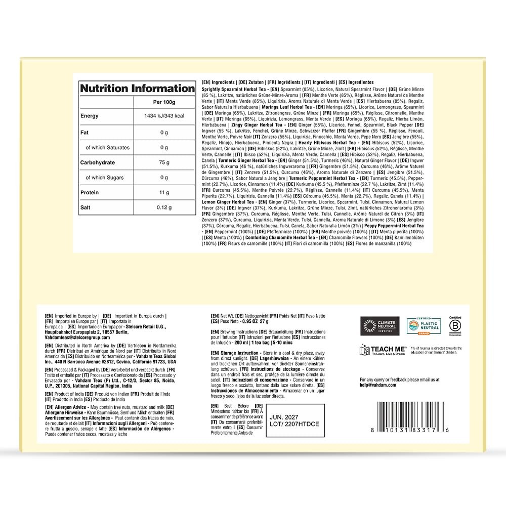 , Assorted Herbal Tea Sampler (18 Tea Bags, 9 Flavors) Caffeine-Free, Non-GMO…