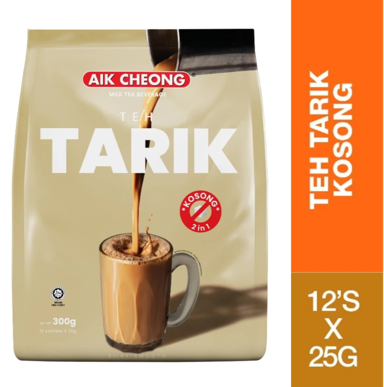 Aik Cheong 2 In 1 Teh Tarik Kosong No Sugar Added (25gm x 12) X 2 PACK