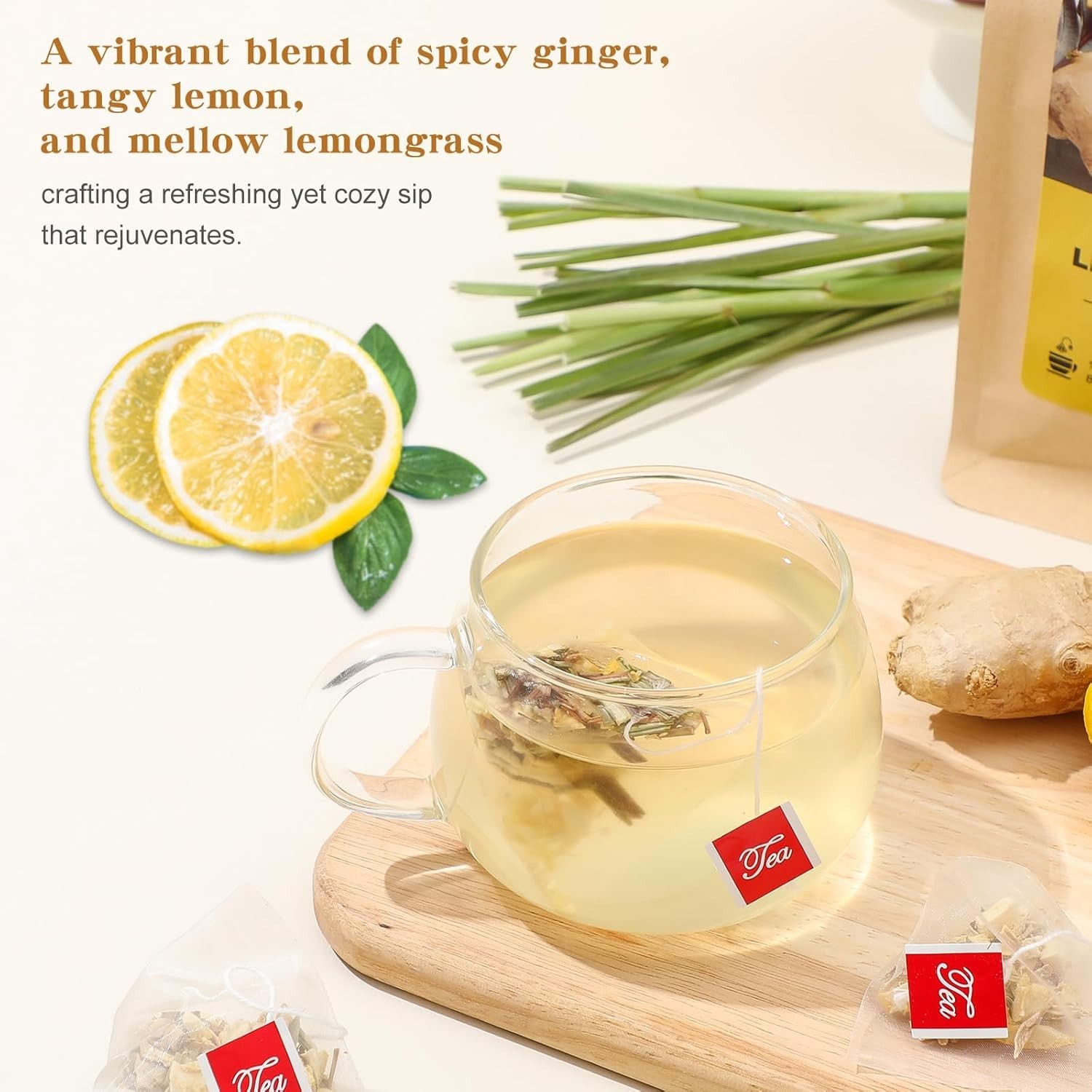 Lemon Ginger Tea Bags, 50 Teabags – Pleasantly Spicy & Warming – Non-GMO – Ca…