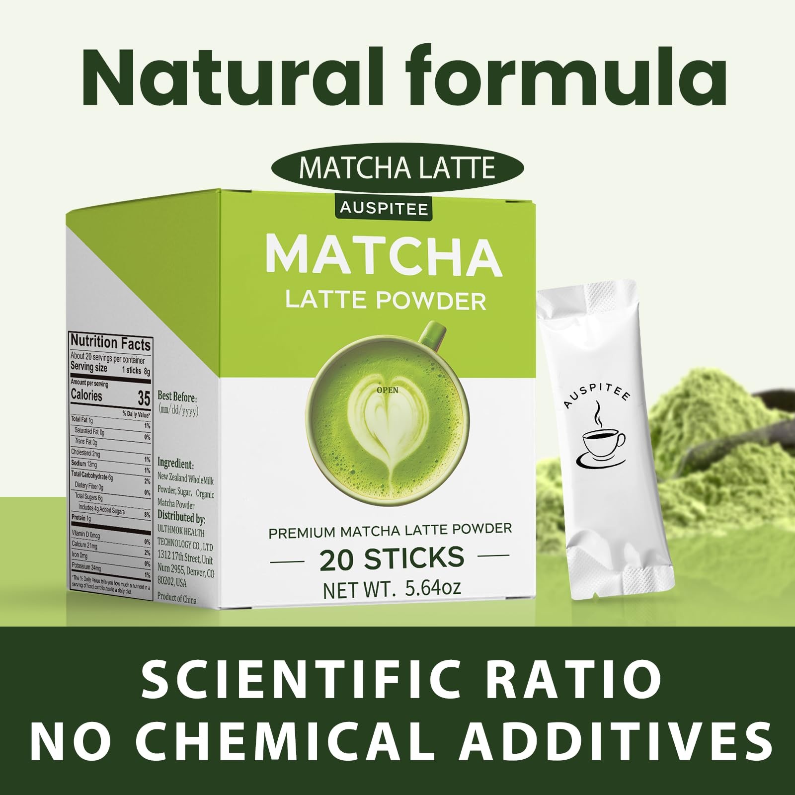 New Latte Green Tea Powder Single Pack, Premium Barista Science Blend Individual