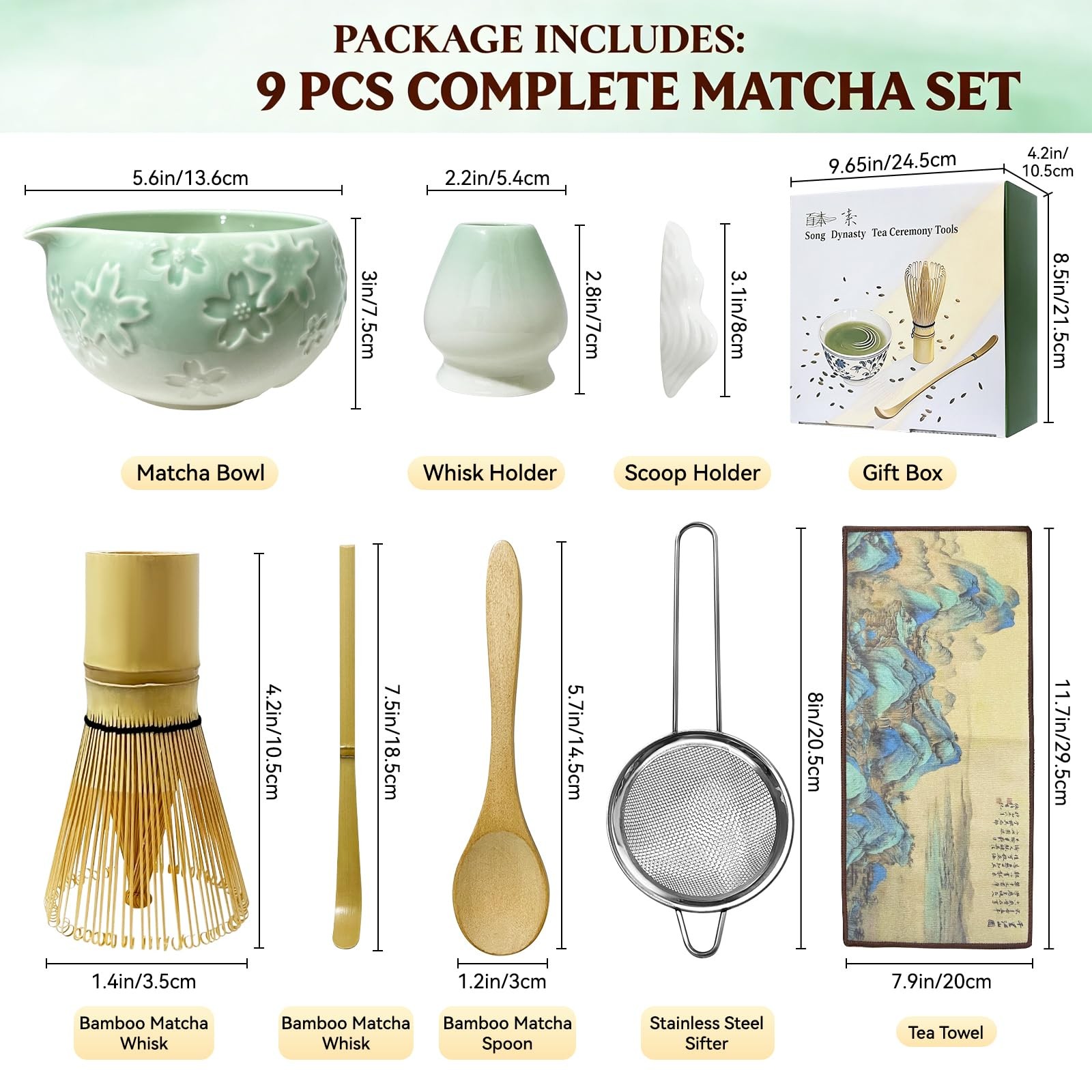 Matcha Set – Complete Matcha Kit with Ceramic Bowl, Bamboo Matcha Whisk, Wood…