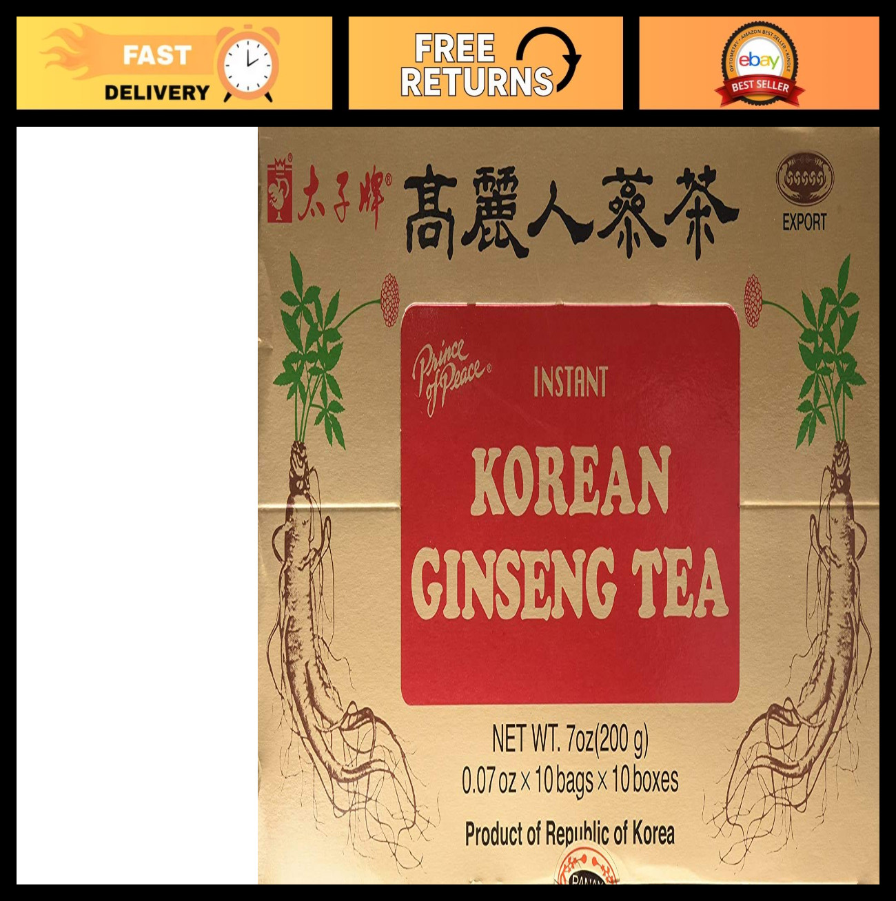 Korean Panax Ginseng Tea – Instant Herbal Drink, 100 Count, Boost Energy & Welln
