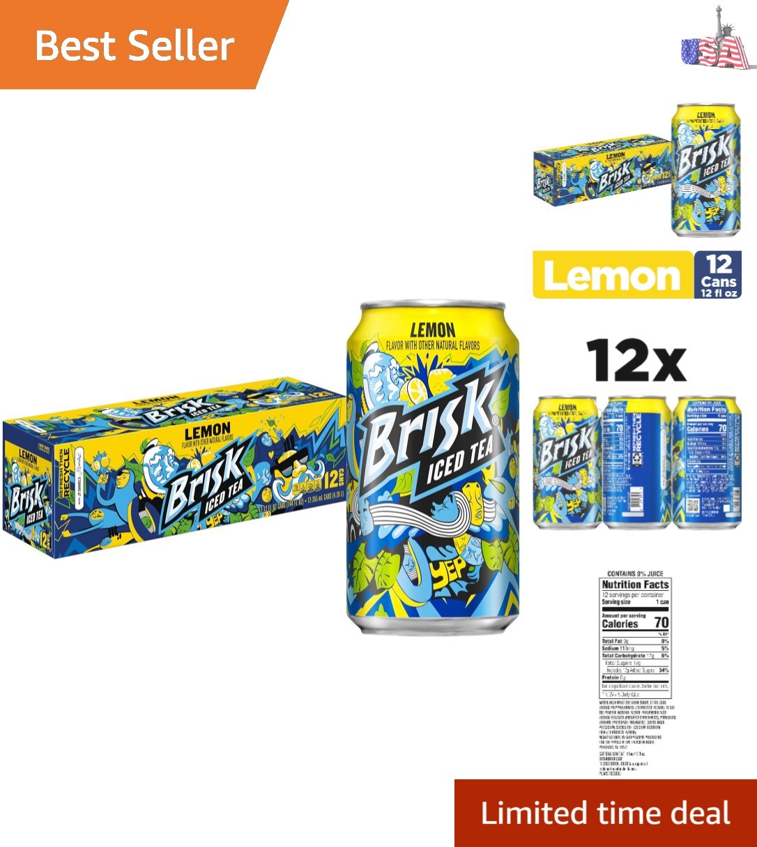 Bold Lemon Iced Tea – 12 Fl Oz Cans (12 Pack), Refreshing & Vegetarian