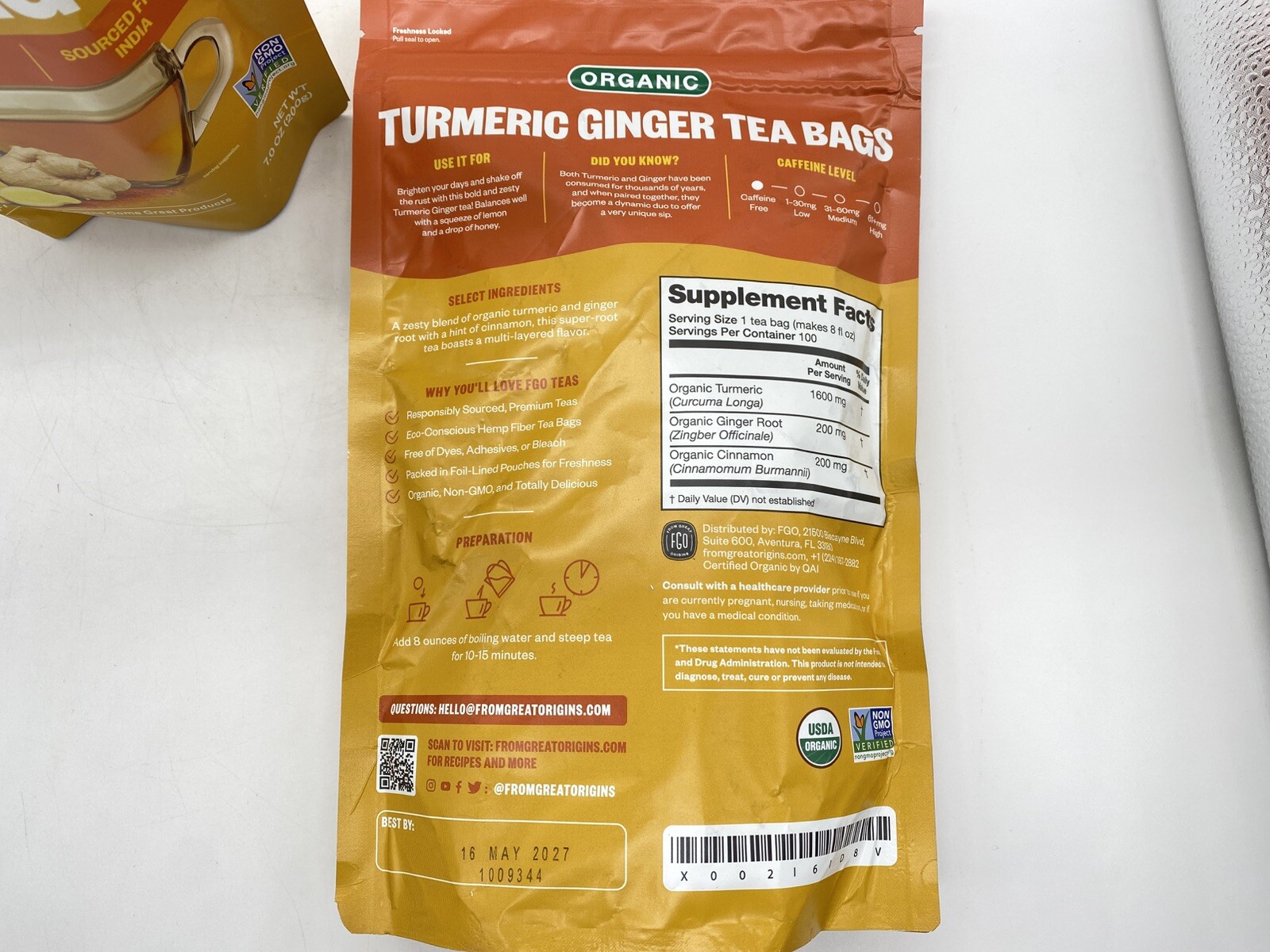 Organic Turmeric Ginger Tea – Eco-Conscious Tea Bags – 200 Count