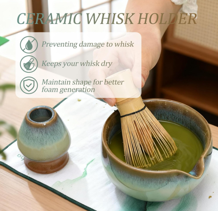 Matcha Whisk Set for Tea Lovers 8Pcs – Ceramic Matcha Tea Set with Bamboo Whisk