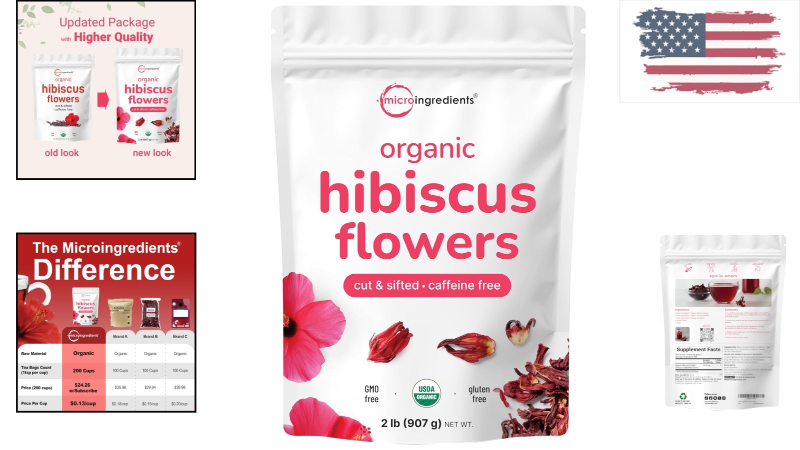 USDA Organic Hibiscus Flowers – 2lbs Cut & Sifted – Perfect for Hot or Iced Tea