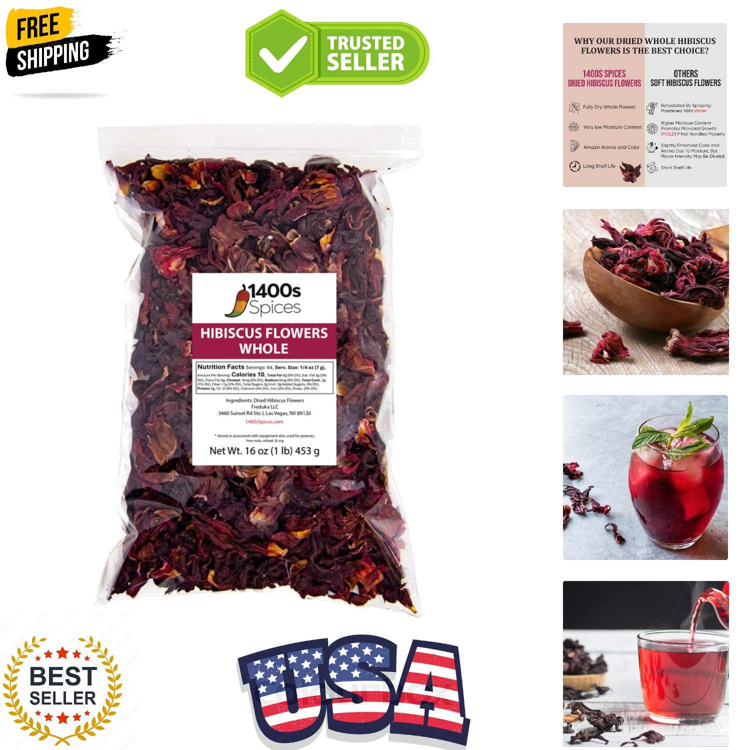 1lb Dried Whole Hibiscus Flowers and Petals, Flor de Jamaica, Sorrel Flower, …