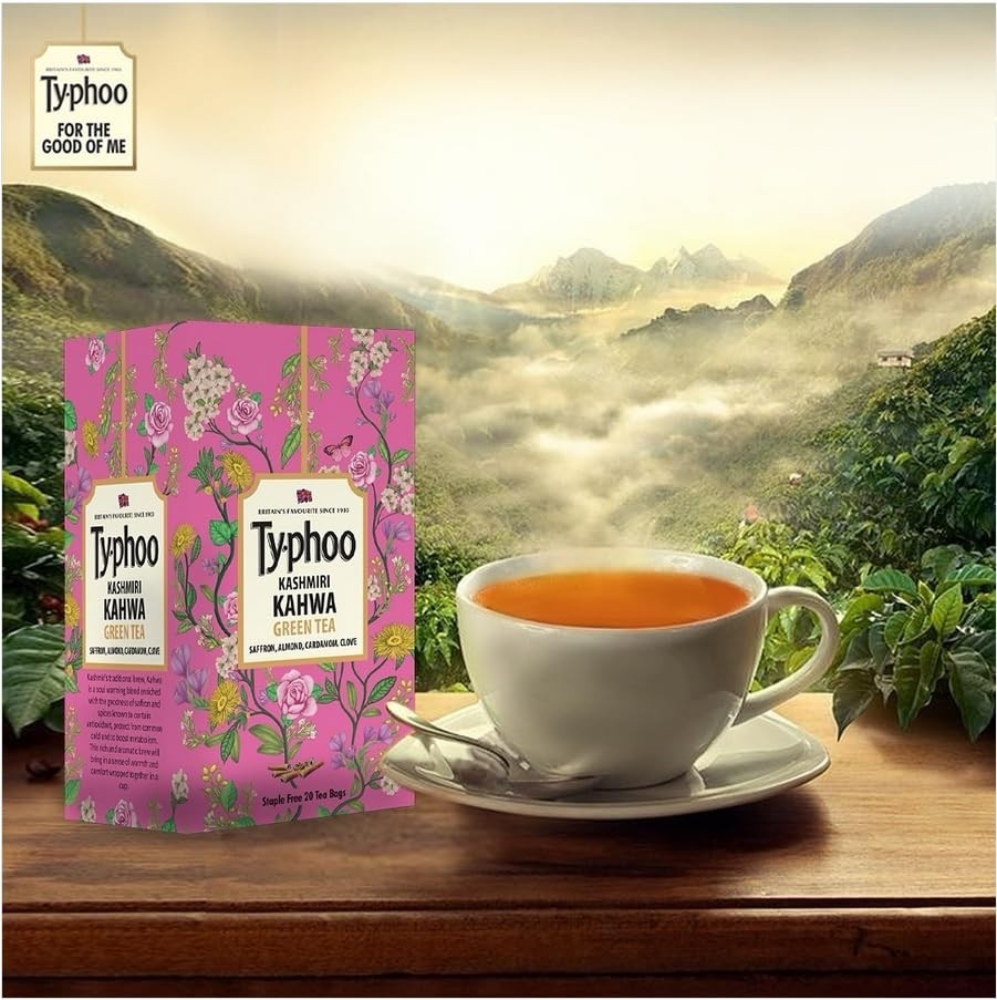 Typhoo Kashmiri Kahwa Green Tea with Saffron Almond Cardamom, clove 20 Tea Bags