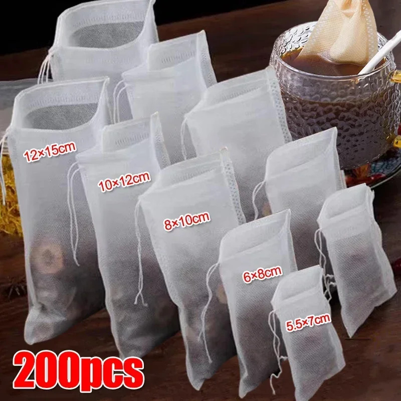 200/50PCS Disposable Tea Filter Bags Non-Woven Fabric Tea Bag with Drawstring Ki