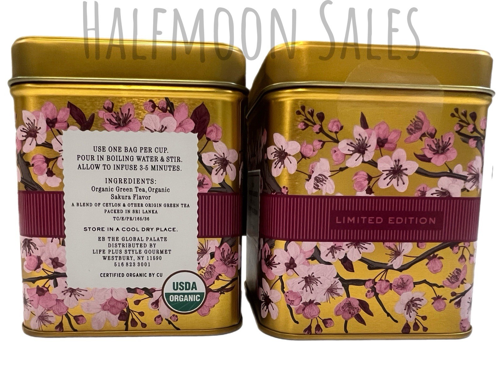Organic Cherry Blossom Green Tea 2X Tins, 50 Bags Each, Limited Edition