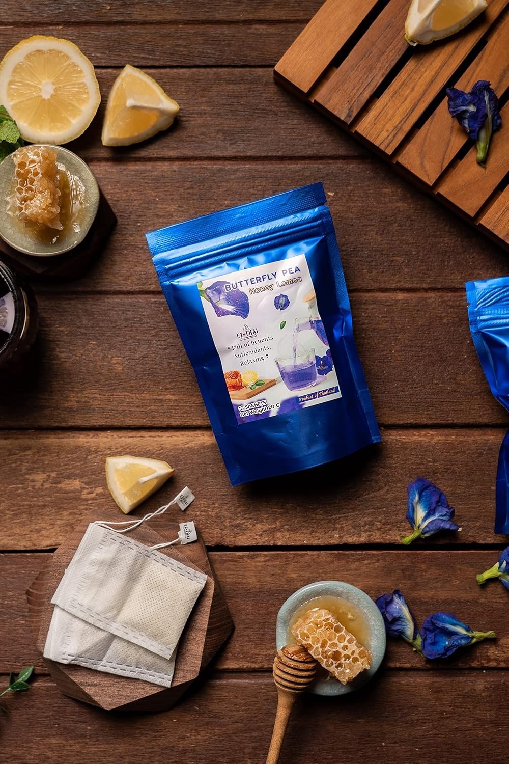 Family Share-6 Pack Hot Brew Butterfly Pea Honey Lemon 25 Bags 1.76oz Thai Tea