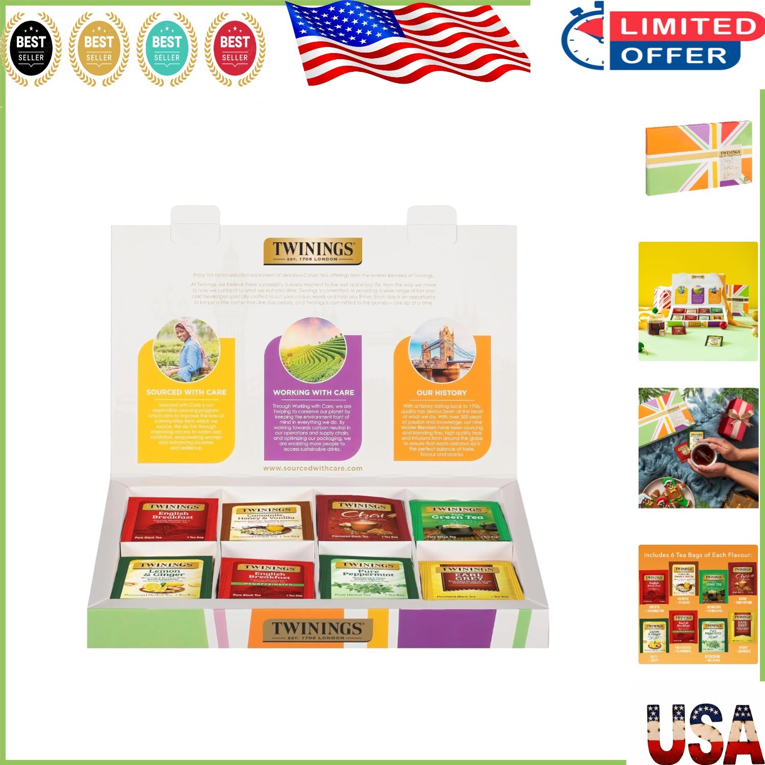 Gourmet 48 Count Tea Sampler Gift Box – Includes Chai, Green & Herbal Teas