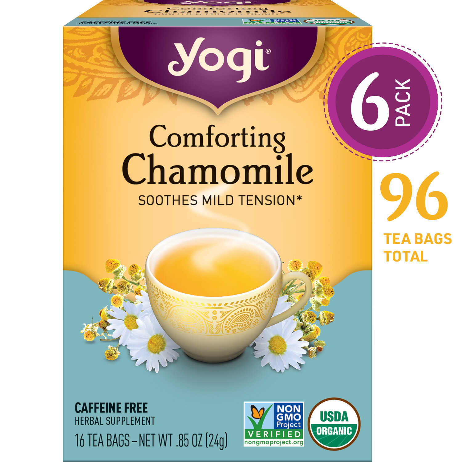 Yogi Tea – Comforting Chamomile – Soothes Mild Tension – 6 Pack, 96 Tea Bags