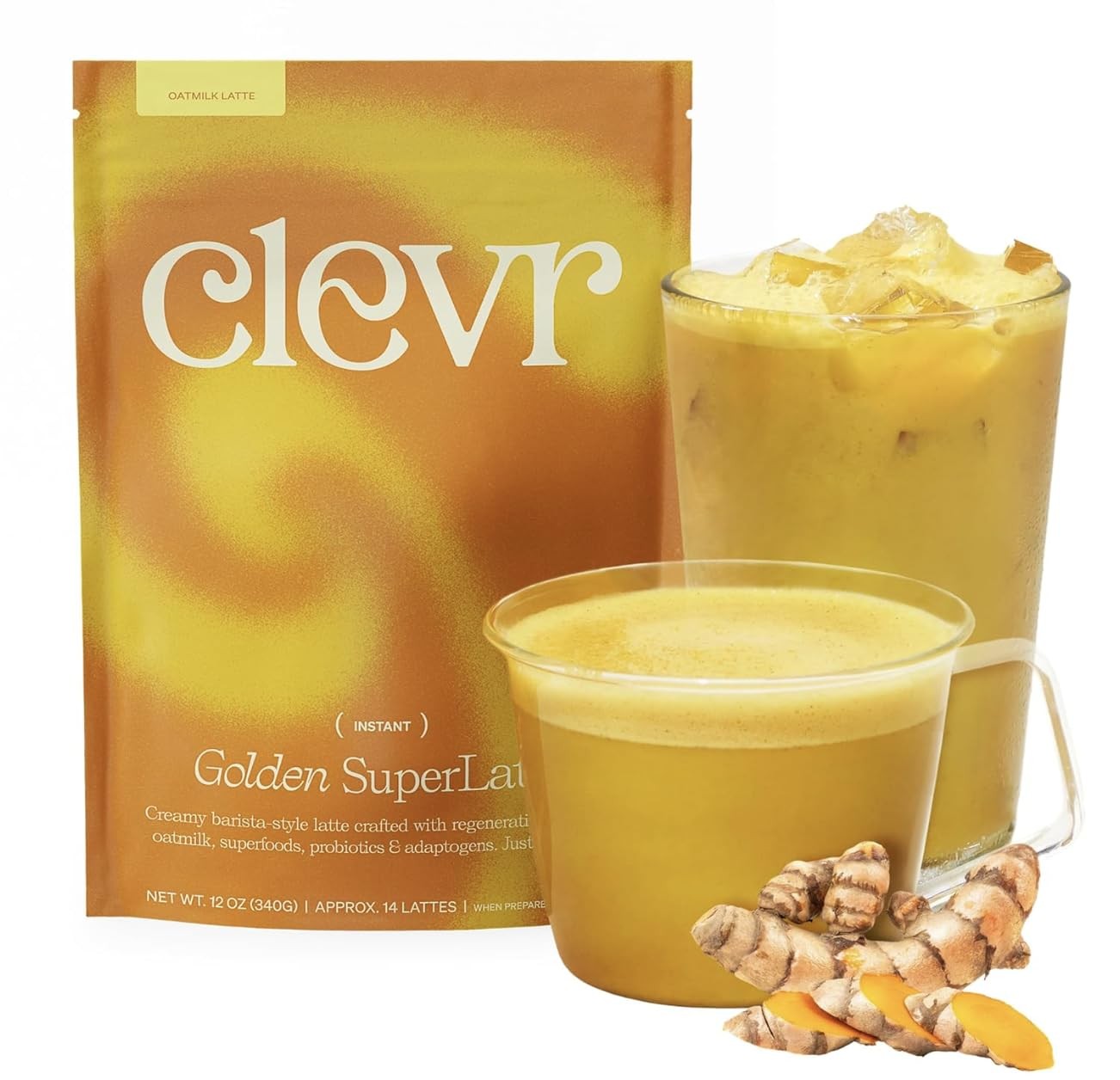 Clevr Turmeric Powder, Golden Milk Instant Latte Mix, Superfood Powder with L…