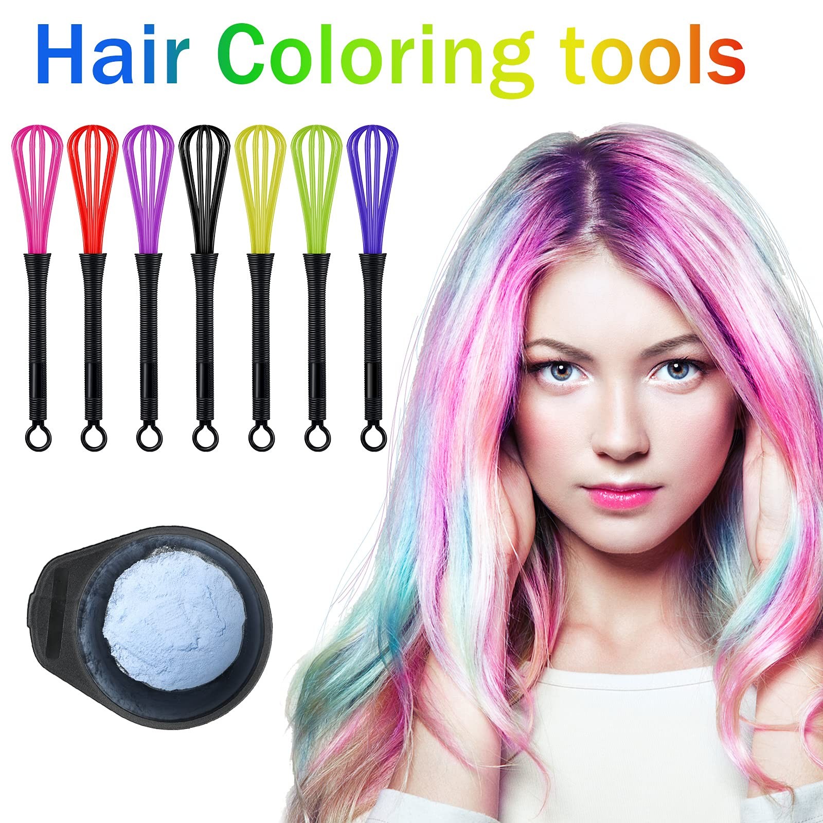 12 Pack Hair Color Whisk green, blue, purple, yellow, pink, black, dark red