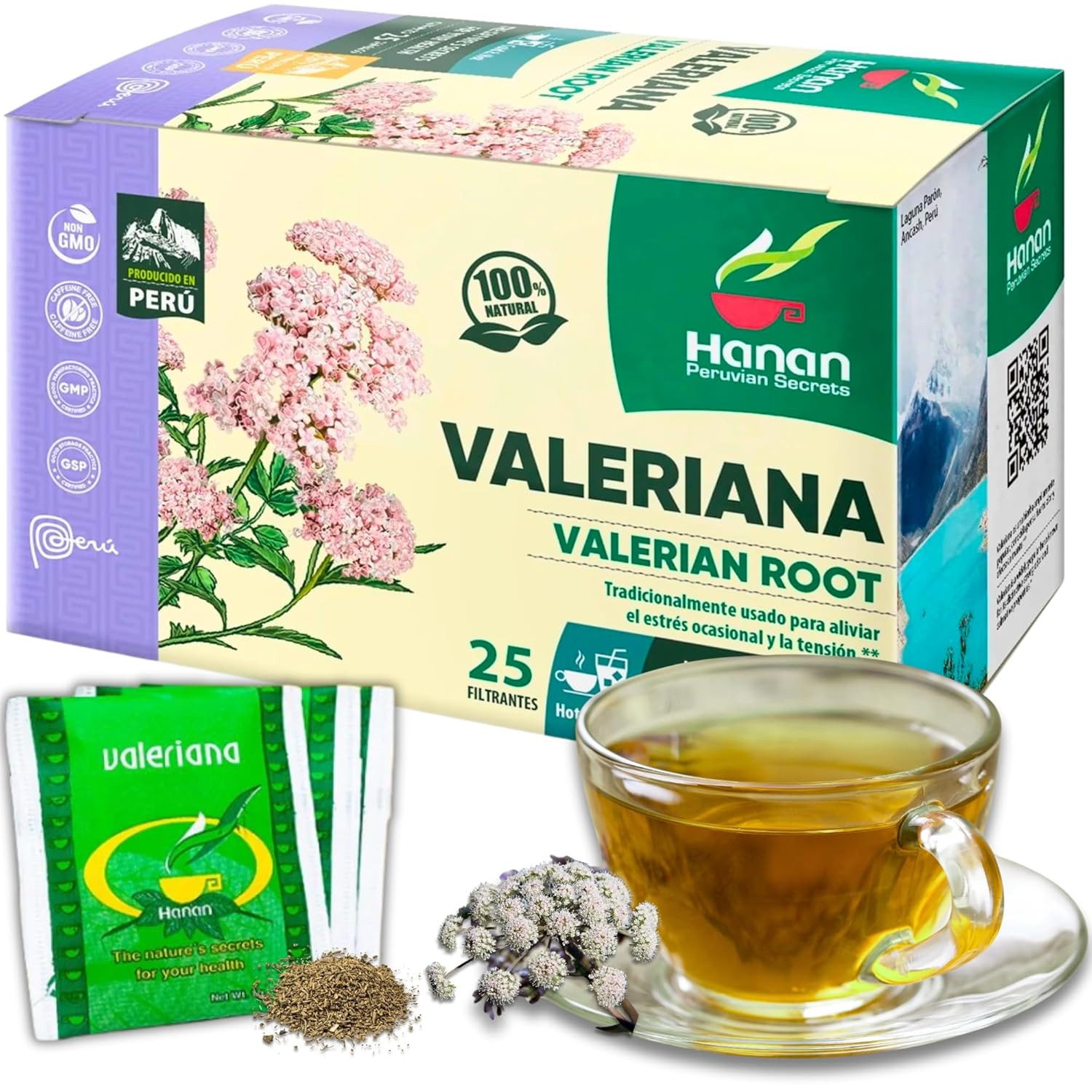 Hanan Valerian Root Tea (Valeriana) – 25 Herbal Tea Bags from Peru – Nature’S Ca