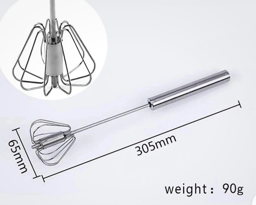 Stainless Steel Egg Whisk, Hand Push Rotary Whisk Blender, Silver