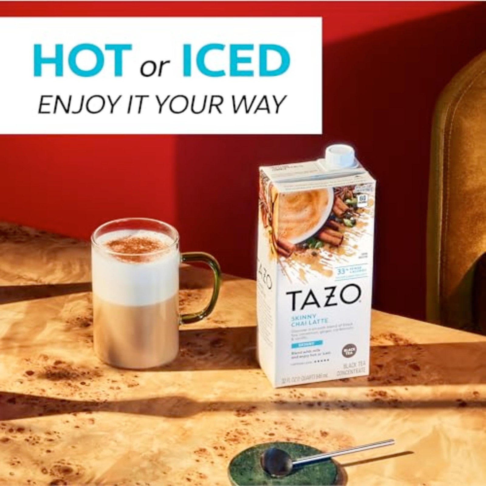 TAZO Skinny Chai Latte Concentrate, Hot or Iced Black Tea, Easy-to-Serve, Eve…