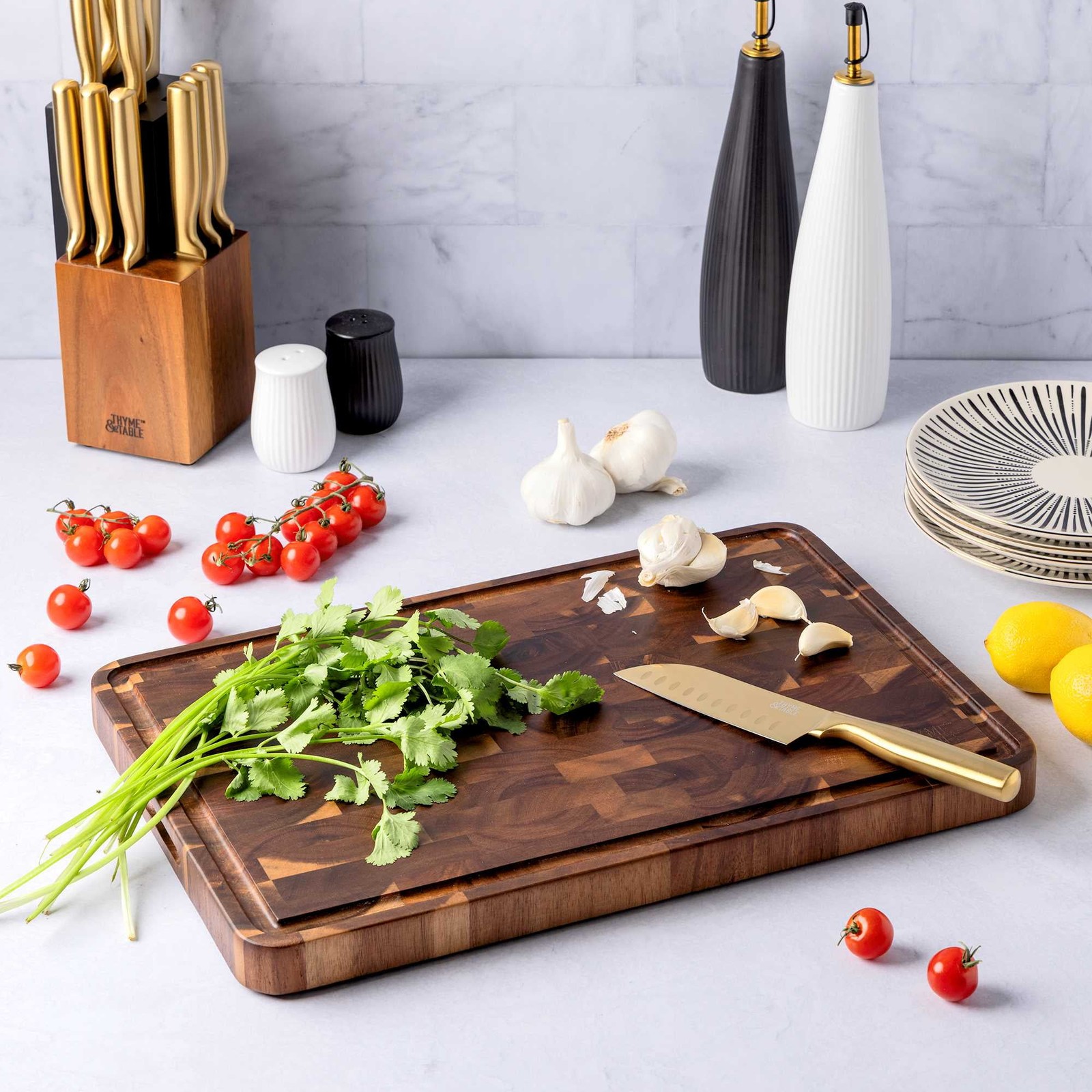 Thyme & Table 12″x18″ Acacia End Grain Butcher Block NEW FREE SHIPPING