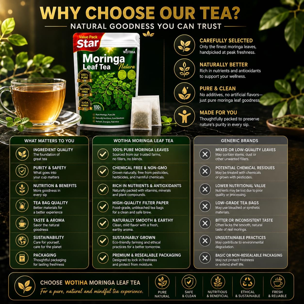 Moringa Tea Herbal Bags, 60 Count,100% Pure & Natural Moringa Leaves, Cultiva…