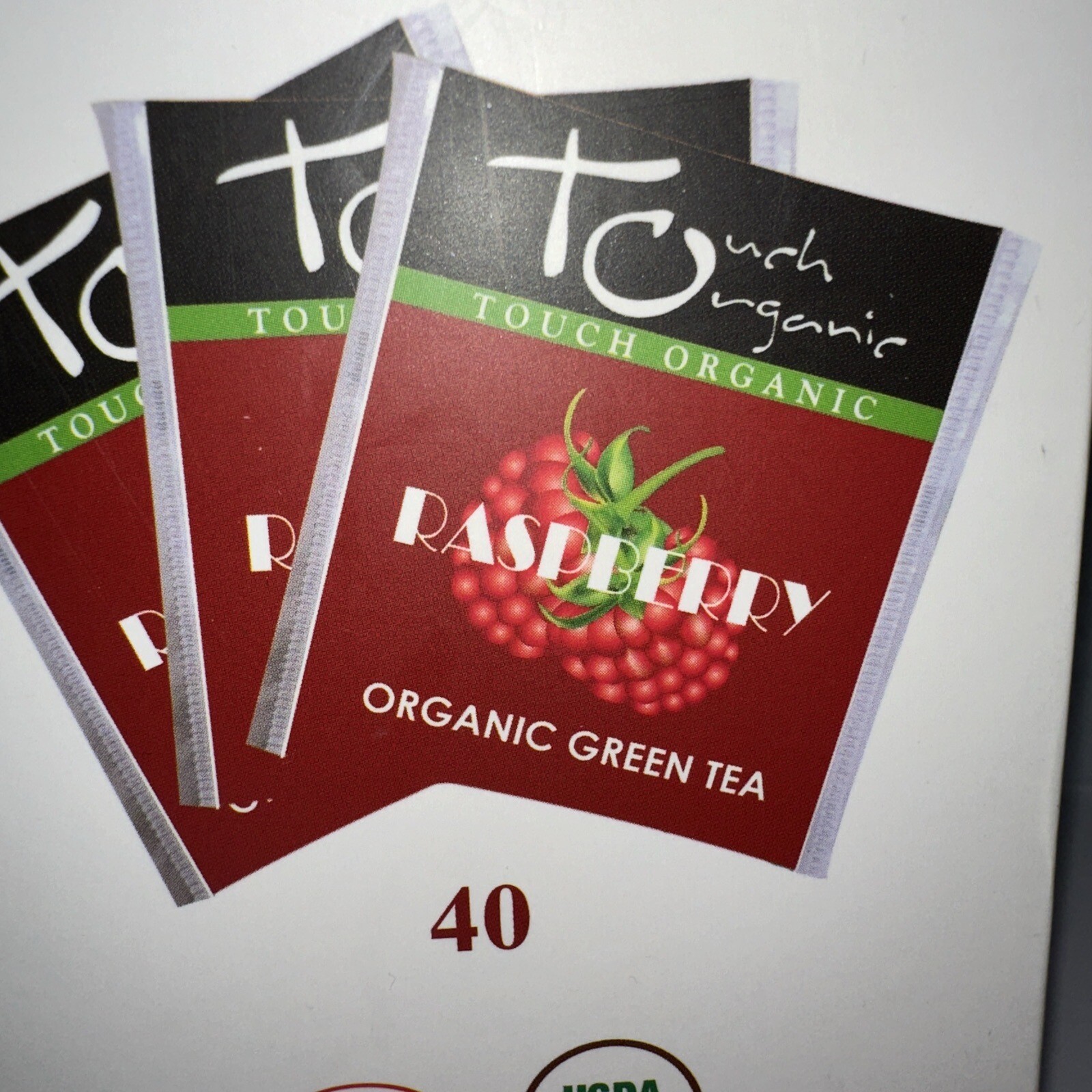 TOUCH ORGANIC 💜 RASPBERRY ORGANIC GREEN TEA 2 Boxes= 80 Tea Bags BB: 05/2026